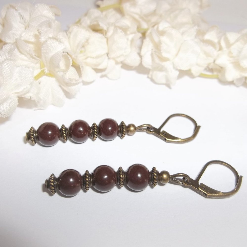 Boho Brown Bronze Beaded Earring Set Handmade 6280 - Picture 4 of 8